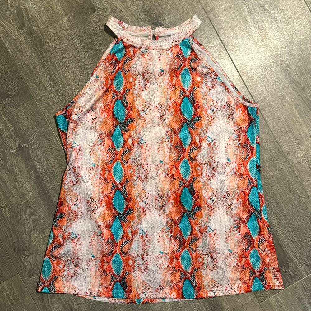 Imperial cut halter top. Snake skin pattern.